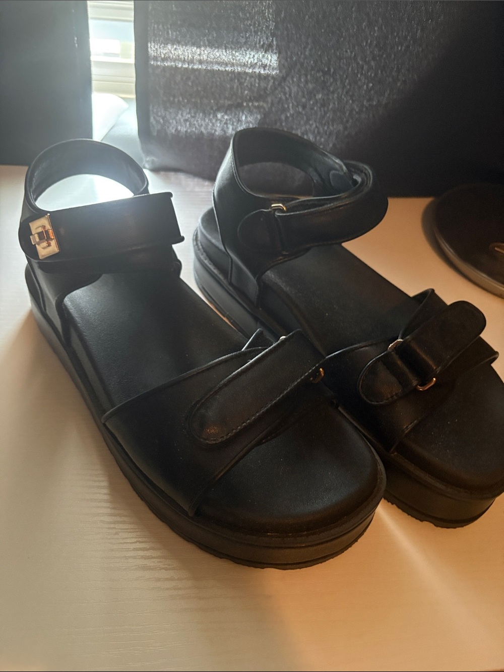 SO Black Platform Sandals with Buckle Straps